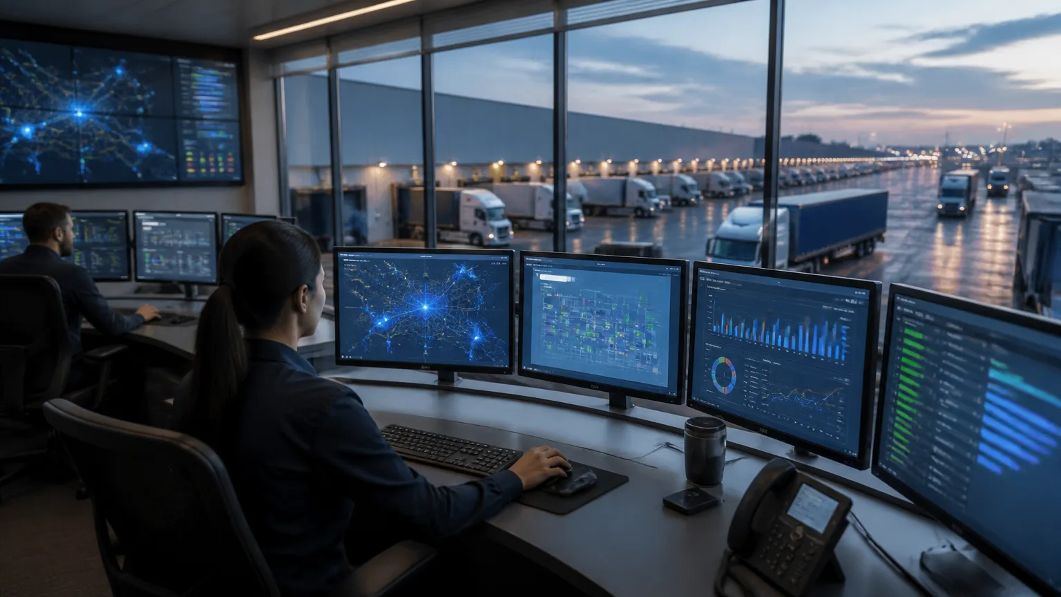 Central de monitoramento logístico otimizando pátios YMS em tempo real.