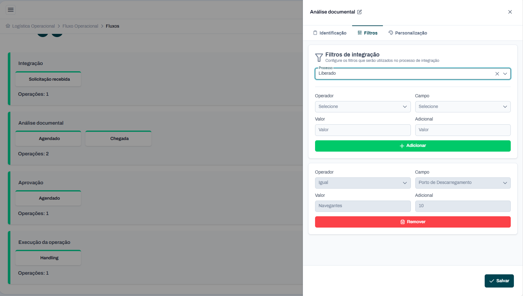 Configuração de etapas e regras dos processos no HubyLog